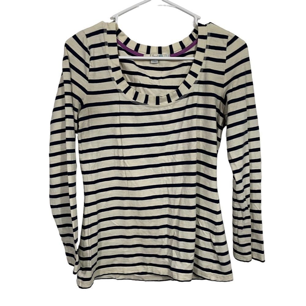 Boden Navy & White Striped Semi-Fitted Long Sleeve T-Shirt
